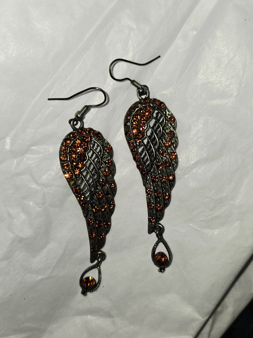 Wing Moto Dangle Earrings with Amber Crystals